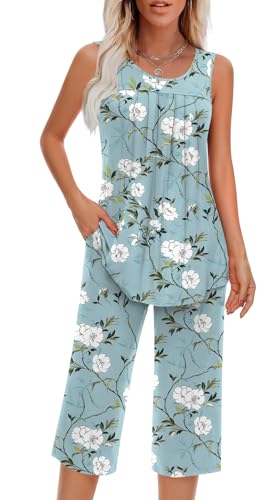 Image of Findsweet Women Pajamas Sets Loungewear Soft Sleepwear Two Piece Summer Sleeveless Pjs Tank Top Pants with Pocket S-4XL