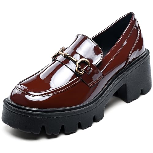 Image of Black Platform Loafers for Women - Women's Slip-On Leather Loafers, Chunky Comfort Shoes for Work & Dressy Occasions