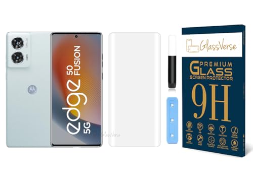 Image of GlassVerse Edge 50 Fusion UV Tempered Glass Screen Protector. Pack Of 1 | 3D Curved Edge | 9H Hardness | Full UV Glue with UV Light | Anti-Scratch | Case Friendly | HD Clear. (6.7 Inches)