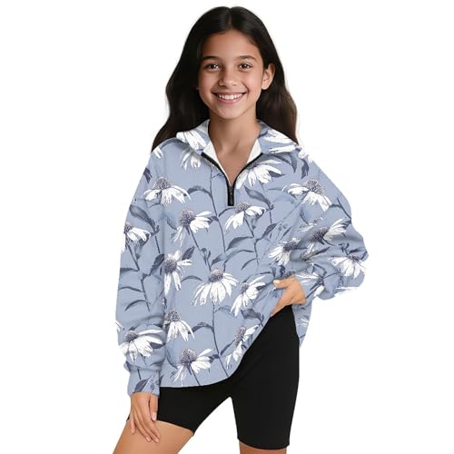 Image of AmzPrint Girls Graphic Quarter Zip Coat Long Sleeve Lightweight Oversized Athletic Running Hoodies For Kids Teen Girls