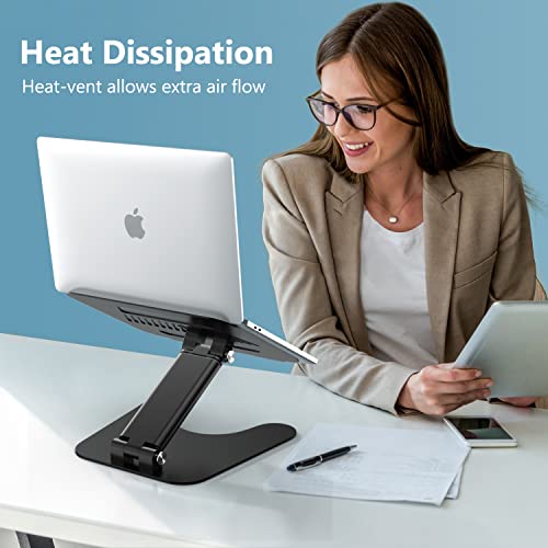 Image of Rottay Collapsible Laptop Stand, Adjustable Height up to 16 inch, Ergonomic Laptop Riser with 2 Angle Adjustment Buttons, Aluminum Laptop Holder Computer Stand Fits MacBook, Laptops Tablets 10-16 inch, Black