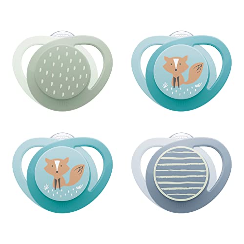 Image of NUK Glow-in-the-Dark Orthodontic Pacifier with Heart-Shaped Shield, BPA-Free, fits 18-36 Months, 4-Pack