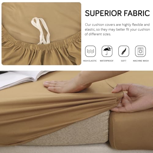 Image of HOKIPO 100% Waterproof Stretchable Elastic Seat Cushion Cover, 3 Seater, Camel (AR-5354-CML)