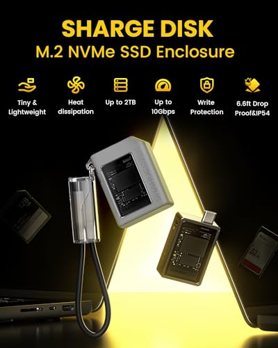 Image of Sharge Disk M.2 NVMe SSD Enclosure with Active Cooling System, 10Gbps USB C 3.2 Gen2, Enclosure NVMe Reader Supports M Keys and Size 2230 SSDs, Gray