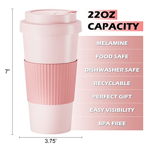 Flion Coffee Mug Spill Proof 22Oz, Reusable Coffee Tumbler Cups With Lids, Wide Mouth Water Cups Water With Silicone Protective Sleeve (Pink) #TOP1