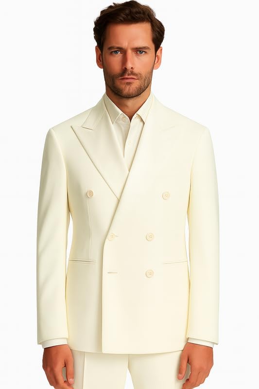 Men’s Polo Tailored Wool Barathea 2 Piece Tuxedo Suit – Premium Dinner Suit with Luxurious Blazer, Waistcoat & Trousers