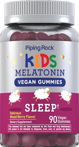 Piping Rock Kids Melatonin Gummies | 1mg | 90 Count | Supplement for Children | Mixed Berry Flavor | Vegan Non-GMO Gluten Free