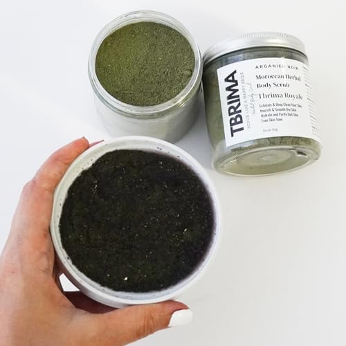 Tbrima Moroccan Herbal Scrub, Tabrima Sahraouiya a mix of natural herbs from Morocco to nourish, deep clean, smooth and even skin tone.