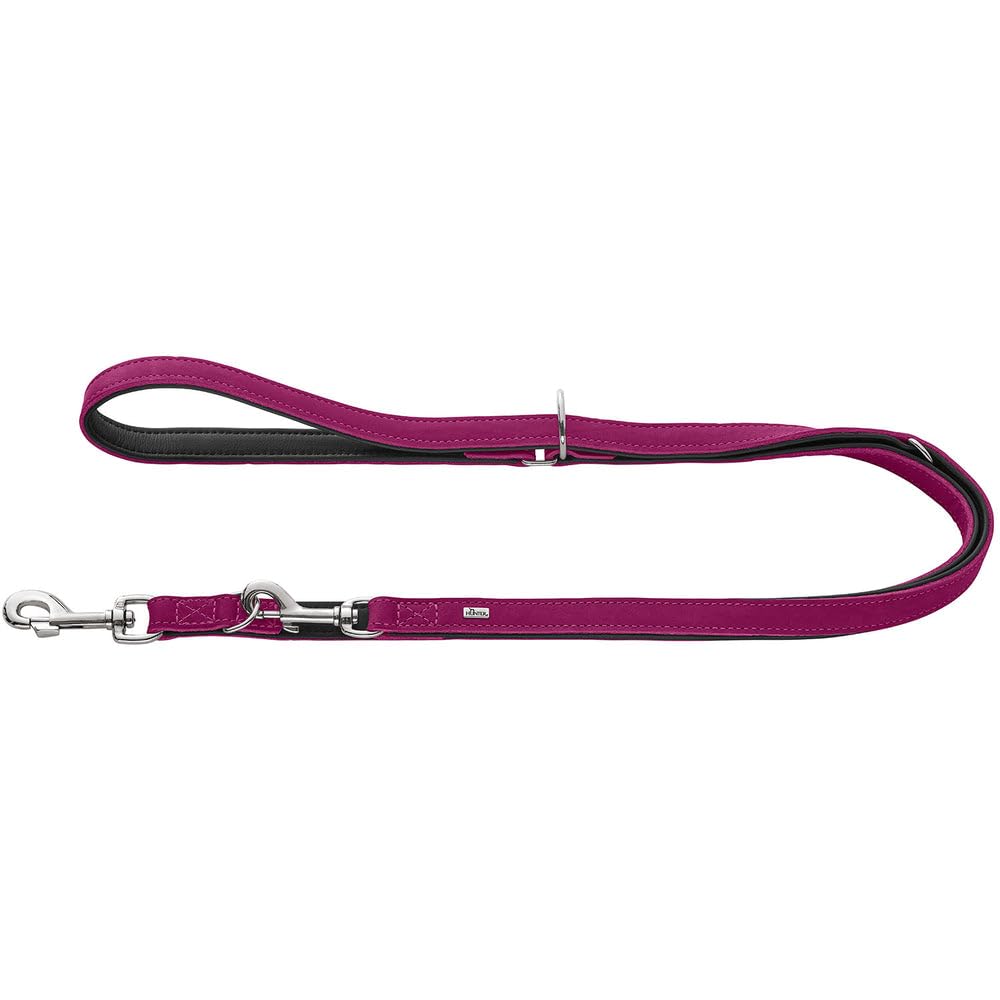 HUNTER Malta Adjustable Dog Lead Colour: Magenta, Made from Strongly Oiled Soft Cowhide Leather, Smooth, Durable, Brilliant Colour, Very Handy, Size: 18/200