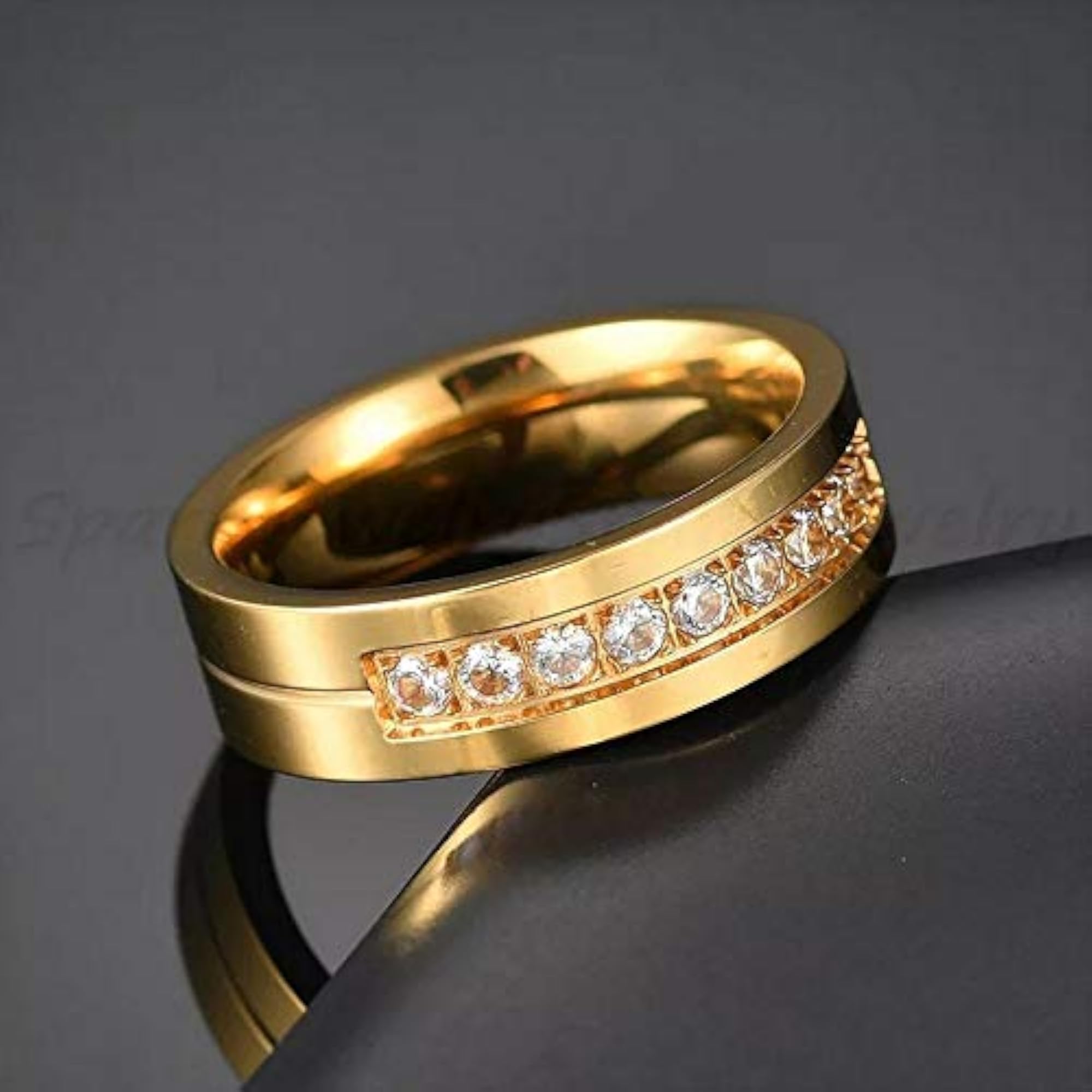 Gold Plated Promise Band Couple Rings Set, Valentine Gift