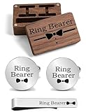 Kooer Wedding Ring Bearer Cuff Links Tie Clip Set Wedding Cufflinks Jewelry Gift for Ring Bearer