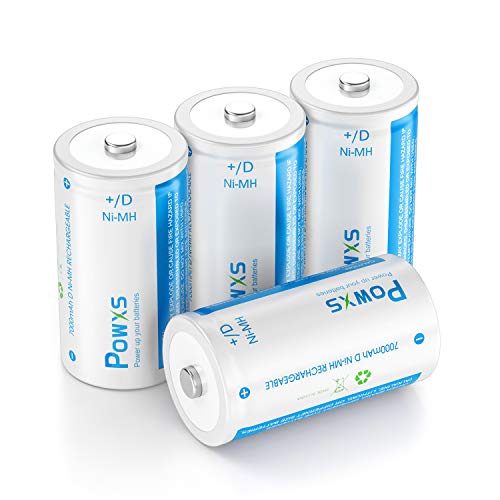 POWXS D Cell Rechargeable D Batteries, Long-Lasting Pre-Charged 7000mAh D Size Ni-MH Battery - 4 Pack