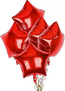 Pack of 5 Red Star Balloons, 18 Inches Star Shape Foil Balloons, Star Balloons Helium for Valentines Engagement Bridal Shower Graduation Baby Shower Wedding Anniversary Birthday Party Decorations