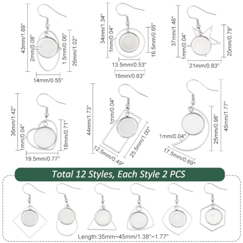 UNICRAFTALE About 12 works 12 Styles Stainless Steel Earring Bezel Trays Glass Blank Dome Dangle Earrings Cabochon Settings Wire Earring Hooks with Round Glass Cabochon Trays for Jewelry Making - Image 4