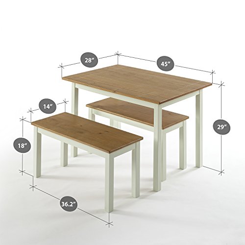 Zinus Becky Mesa de Comedor con 2 Bancos - Mesa 114x74x71 cm - Juego de Mesa de Comedor de Madera con Bancos - Juego de Cocina Estilo Granja 3 piezas - Blanco y Marrón 3 Zinus Becky Mesa De Comedor Con 2 Bancos - Mesa 114x74x71 Cm - Juego De Mesa De Comedor De Madera Con Bancos - Juego De Cocina Estilo Granja 3 Piezas - Blanco Y Marrón