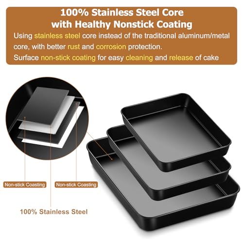 HaWare Oven Tray, Nonstick Baking Sheet Pan Set of 3, Rectangle Deep Cake Tin for Roasting Baking Serving, 3 Different Size - 31.5/26.5/23.5 cm, Healthy & Non-Toxic, Rust Resistant (Black) - Image 4