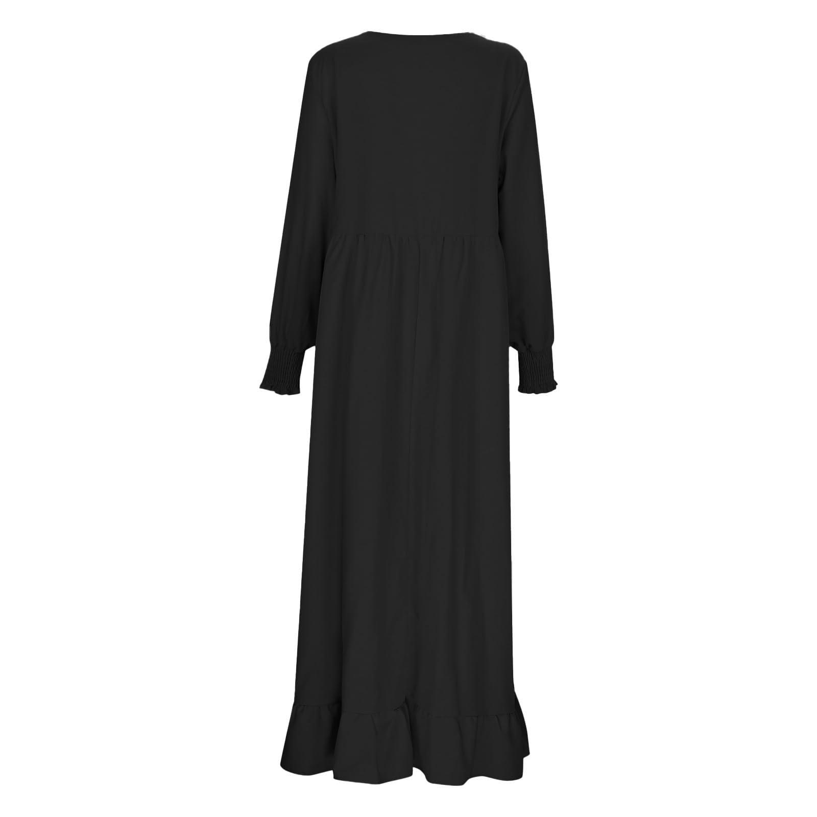 Elegante Vestido Informal de Talla Grande con Ajuste cómodo y Detalle Plisado de Cuello Redondo para otoño.