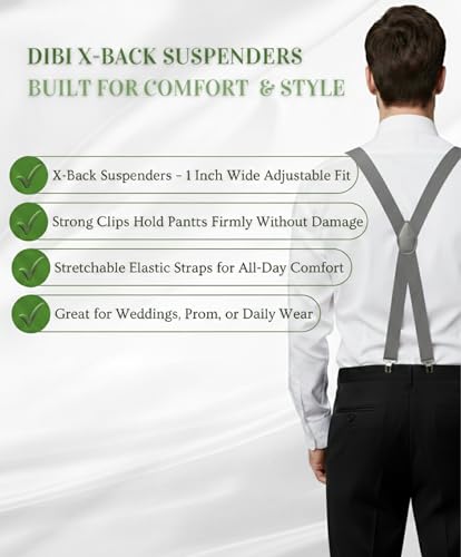 Image of Dibi Suspenders for Men - Adjustable X Back Mens Suspenders with 4 Heavy Duty Strong Clips