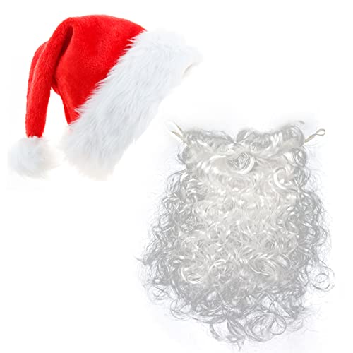 YB-OSANA Santa Costume Accessories-Santa Beard and Hat White Santa Beard Plush Santa Hat Christmas Party Costume Cosplay Accessories for Adults