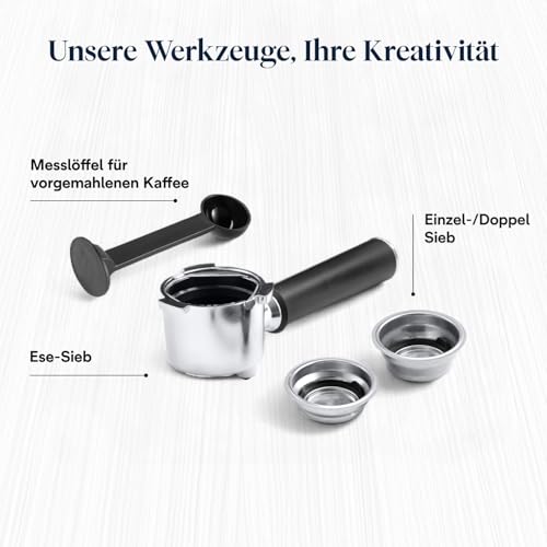 Foto von De'Longhi Dedica Style - Perfetto Kompakte Siebträgermaschine Espressomaschine mit Tasten, manuellem Milchaufschäumer für Espresso und Cappuccino, ESE Pad geeignet, 15cm breit, Weiß (EC685.W)