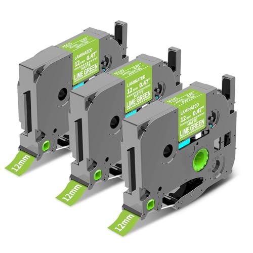 Image of TZe-MQG35 Label Maker Tape Replacement for Brother P-Touch Label Tape | White on Lime Green TZe TZ 12mm 0.47 inch Laminated Matte for Ptouch PT-D210 D220 D200, 12 mm(1 /2 Inch) x 8m(26.2ft), 3 Pack