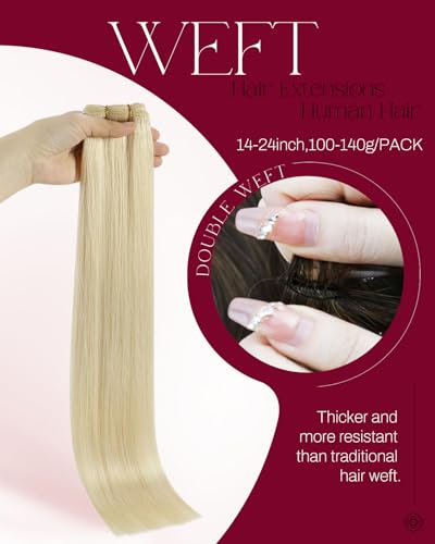 Image of Moresoo Human Hair Weft Extensions Sew in, Light Blonde, 20 Inch 100g | Real human hair adds flowing length and balanced volume, suited to beach waves, vacations and bright summer events