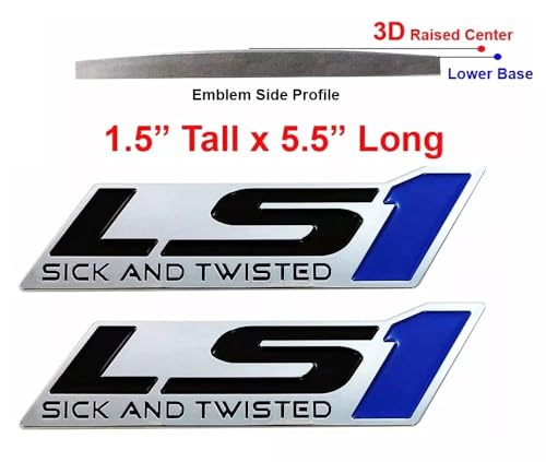 Image of Pair Set LS1 Sick and Twisted Engine Car Dash Trunk Badge 3D Emblem Nameplate Sticker (Silver Blue)