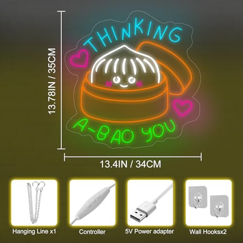 Image of Thinking A Bao You Neon Sign, China Dumpling Led Light, Chinese Food Wall Art, Restaurant Wall Decor, Xiaolongbao, steamed buns,kitchen Club Cooking Classroom Dinning Room Birthday Party