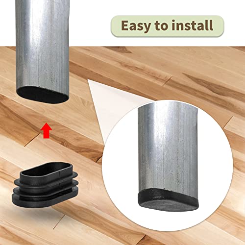Image of Flyshop 20 x 30 mm, 13 /16 inch x 1-3 /16 inch OD Black Durable Plastic Plugs Tubing End Caps Oval Chair Glide Inserts 8 Pack