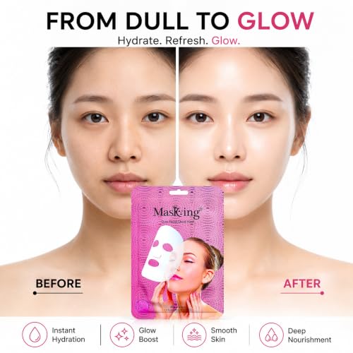 Image of Masking Sheet Mask for Glowing Skin - Glow Facial Sheet Mask for Brightening & Lightening | Deep Hydration | Suitable for All Skin Types | Pack of 4 (20g Each)