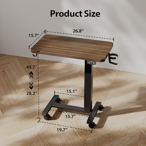 Image of Agilestic Electric Standing Desk, 26 x 16 Inches Height Adjustable Desk, Sit Stand up for Work Office Home, Ergonomic Rising Computer Table with with Wheels, Dark Walnut