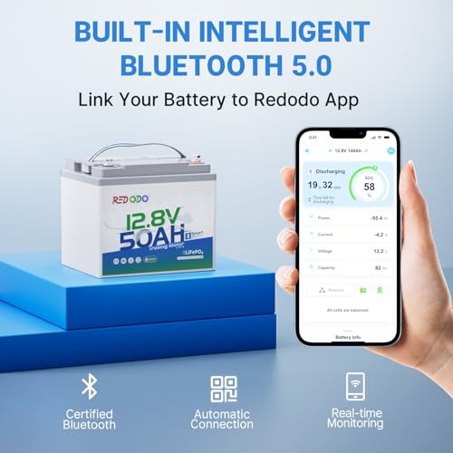 Image of Redodo 12V 50Ah LiFePO4 Deep Cycle Battery for Marine, RVs 2 Pack