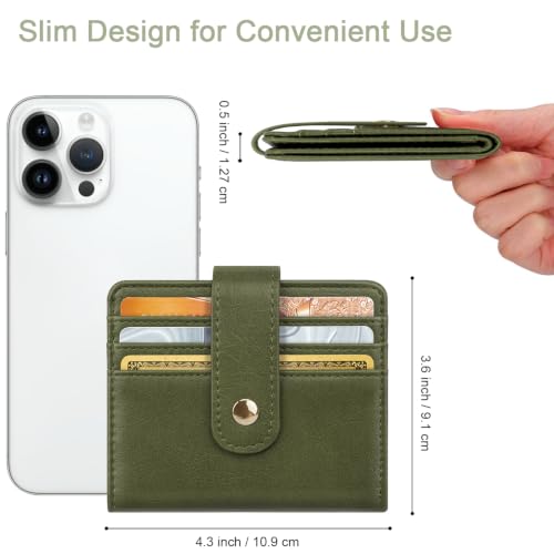 Image of Small Wallets for Women Slim Minimalist Bifold Credit Card Holder | Compact Zipper Coin Purse for Ladies RFID Blocking Mini Travel PU Leather Card Case Gifts for Mom, Dark Olive