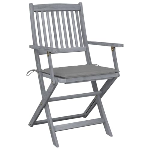 Chaises pliantes en bois d'acacia lot de 2 avec coussins de jardin - 4