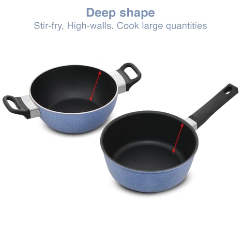 Image of Hawkins Quik Nonstick Induction 4 Piece Cookware Set of Deep Kadhai, Frying Pan, Saucepan and Stainless Steel Lid | Kitchen Gift Pack | Grey (IQGP1)
