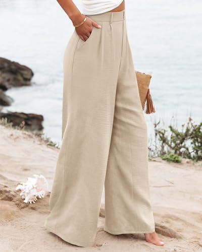 Angerella Women Wide Leg Pants High Elastic Waisted in The Back Business Work Trousers Long Casual Pants with Pockets2