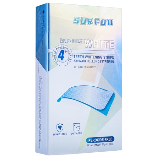 SURFOU Teeth Whitening Strips 28 Treatments, Teeth Whitening, Peroxide Free, Safe for Enamel,Gentle Formula, Fast-Visible whitening Effects, 28 Packs 56 Pcs, Mint Flavor