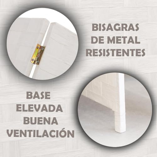 Miniatura 4 de Lolahome Biombo De 3 Paneles Plegable, Panel Divisor De Espacios De Madera Y Papel Trenzado, Separador De Ambientes Para Dormitorio, Salón, Oficina Blanco120x175 Cm