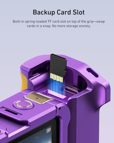 Image of TELESIN Metal Aluminum Alloy Street Grip Kit for DJI Action 6 with Metal Cage Camera Grip Holder with Seesaw Shutter Button Aluminum Alloy Shell Backup TF Card Slot (Iridescent Purple-Gold)