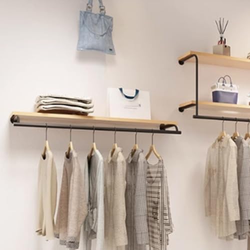 Adjustable Wall-Mounted Clothing Rack with Top Shelf, Metal Floating Garment Organizer, Retail Display Rack with Hanging Rod for Clothes Storage & Showcase