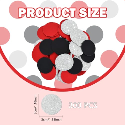 Image of 300Pcs Glitter Red Black Silver Table confetti,Paper Circle Dots Confetti for Birthday Party Halloween Bachelorette Wedding Baby Shower Graduation Decorations