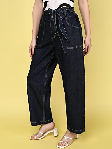 Image of JUNEBERRY Cotton Comfort Fit Ankle Length Navy Denim for Women (JJE0123NYRGMC008)