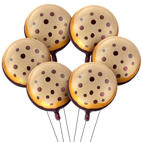 RoundFunny 6 Pcs 21 Inch Chocolate Chip Cookie Balloons Foil Party Balloons Bulk for Birthday Party Baby Shower Theme Decorations Supplies