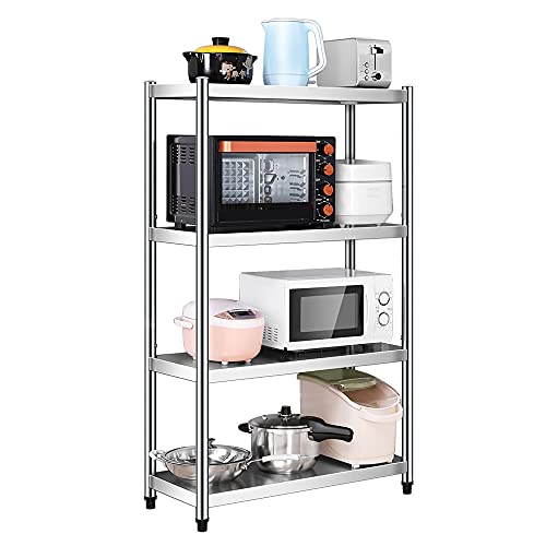 Pastilla de horno de microondas, estante de panadería de almacenamiento de acero inoxidable de 4 niveles de servicio pesado, para baño de cocina, rodamiento de carga de 100 kg / plata / 100 cm (plata