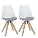 Produktbild Wohnling 2er Set Retro Esszimmer-Stuhl Lima ohne Armlehne | Sitzfläche Stoffbezug Grau | Küchenstuhl mit weißer Lehne aus Kunststoff & 4 Holz Beinen | Skandinavisches Design Essstuhl - gepolstert