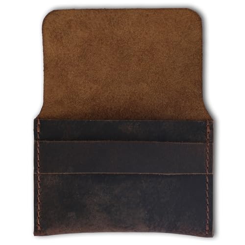 Distressed Leather Business Card Holder, Slim Credit Card Wallet for Men and Women, Vintage Brown Leather, Compact, Minimalist Card Organizer for Pocket or Purse, Stylish, Durable Card Case
