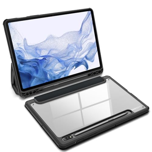 SSSGRGB Case for 11 Inch Samsung Galaxy Tab S8 2022/Tab S7 2020(SM-X700/X706/T870/T875/T878) with S Pen Holder PC Transparently Back Tri-Fold Folio Stand Protective Cover Auto Wake/Sleep(Black)