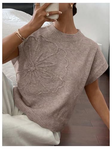 Image of SOLY HUX Women's Short Sleeve Sweater 3D Floral Sweaters Pullover Tank Tops Knit Vest Trendy Fashion Clothing