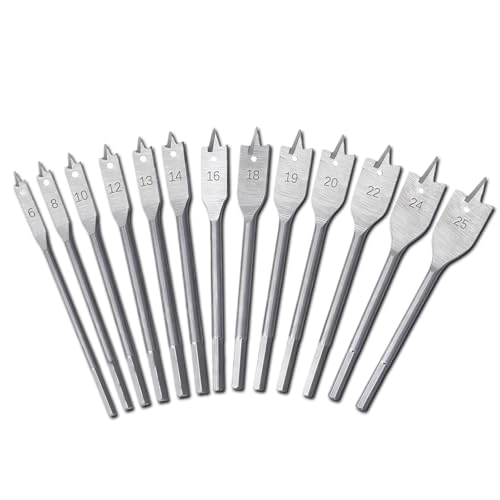Image of Asheyya 13 Pcs Spade Drill Bit Set, 1/4 Inch Hex Shank High Carbon Steel Wood Drill Bits Set for Woodworking Plastic Chipboard (#6 8 10 12 13 14 16 18 19 20 22 24 25)