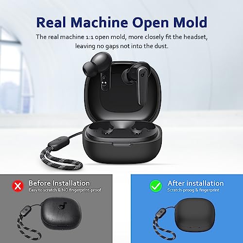 جراب سيليكون من ريتياني لساوند كور من انكر R50i/P20i، جراب حماية متوافق مع سماعات اذن انكر ساوند كور R50i/P20i اللاسلكية (اسود)